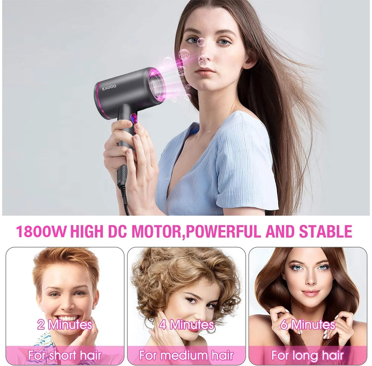 Hair Dryer with Diffuser, 1800W Professional Ionic Blow Dryer for Hair Care,Fast Drying Hairdryer, Gray, Gift for Christmas Day