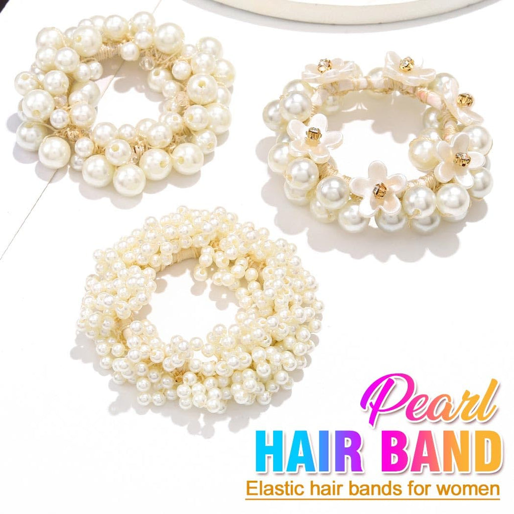 Pearl Hair Ties Fancy Ponytail Holder White Elastic Hair Bands Pearl Hair Accessories for Women (Pack of 3)