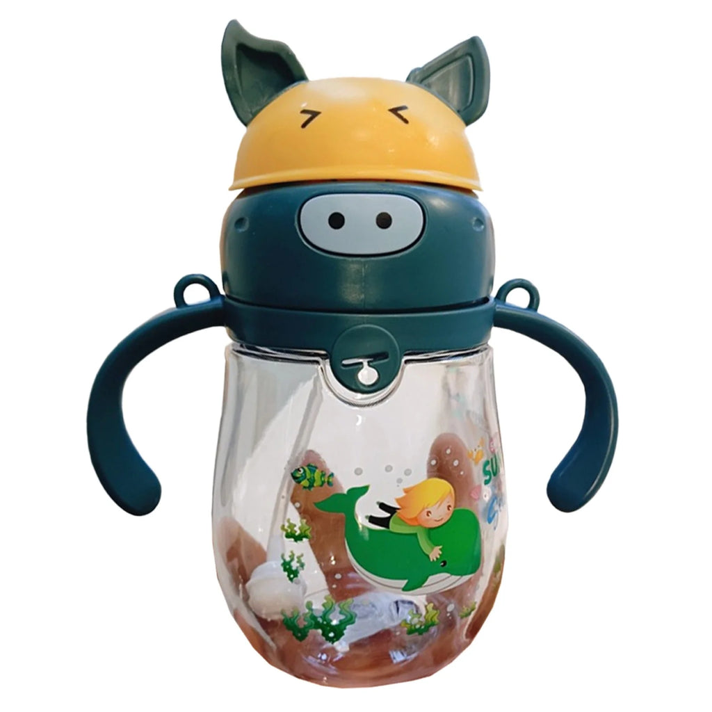 Hot Sale!  Glass Beverage Bottle Clearance Cute Children Cartoon Water Bottle Portable Kids Cute Plastic Water Bottle with Straw Kitchen Green