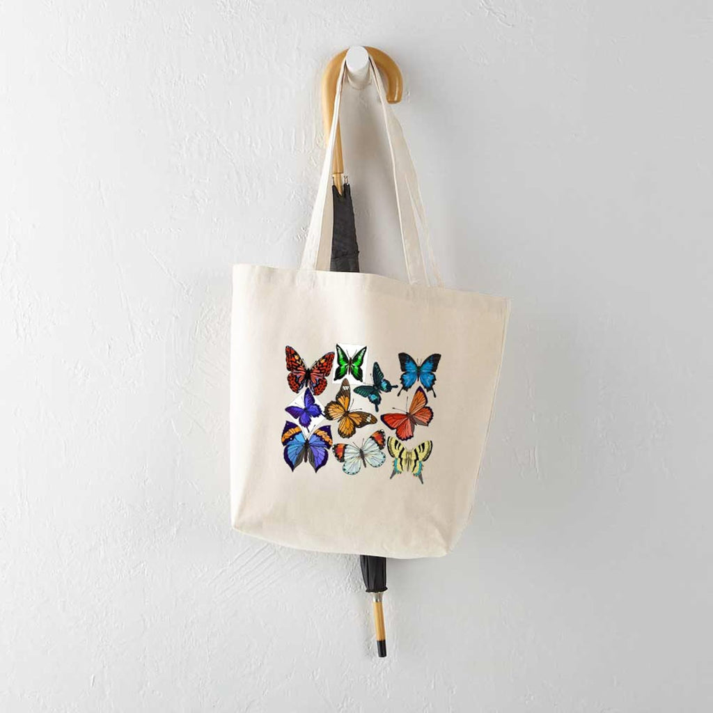 Butterflies Tote Bag Reusable Natural Beige Canvas Shopping Bag