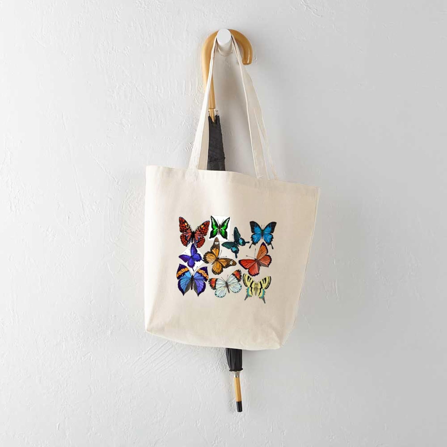 Butterflies Tote Bag Reusable Natural Beige Canvas Shopping Bag