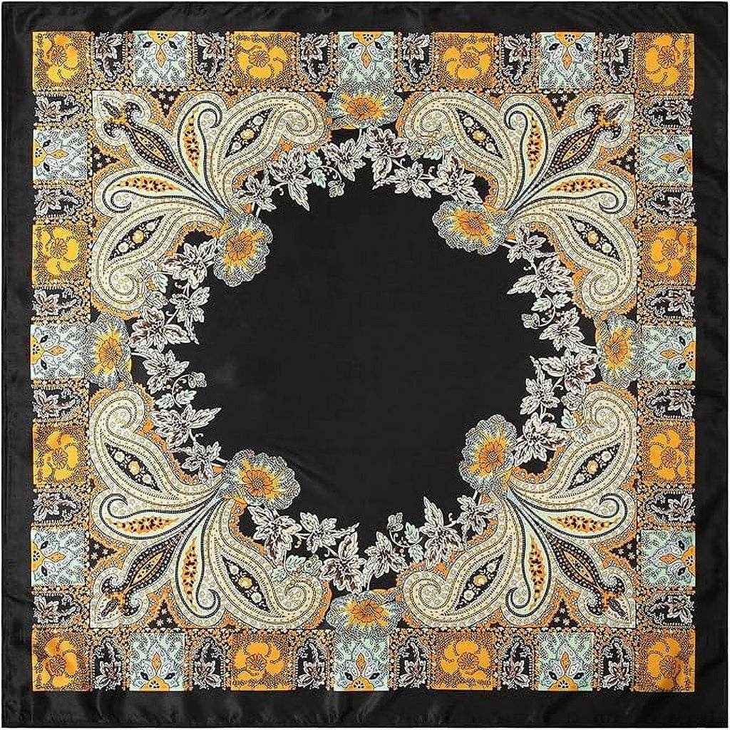 35” Large Satin Square Head Scarf - 2Pcs Silk Floral Head Scarves Women Hair Scarves Hair Bandanas