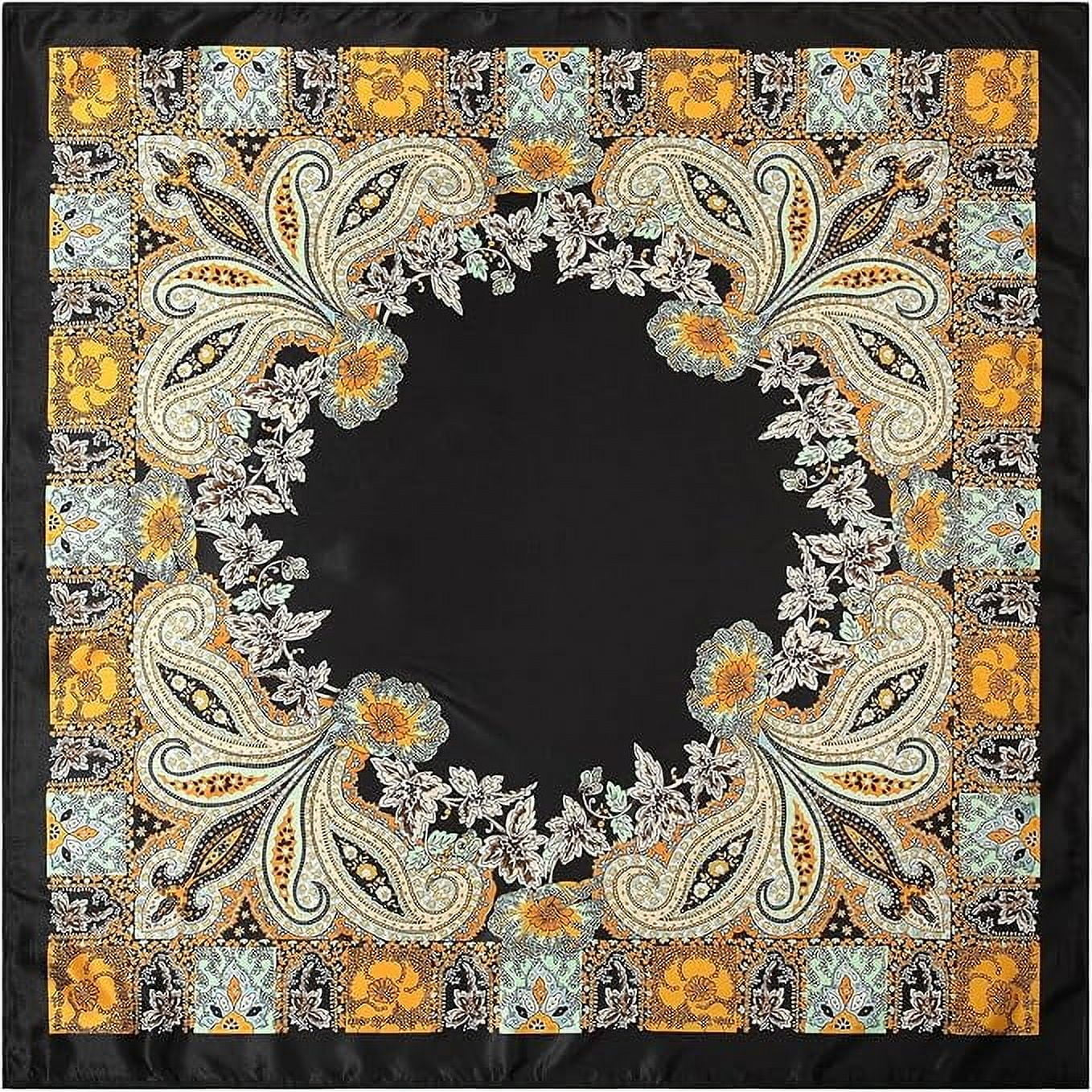 35” Large Satin Square Head Scarf - 2Pcs Silk Floral Head Scarves Women Hair Scarves Hair Bandanas