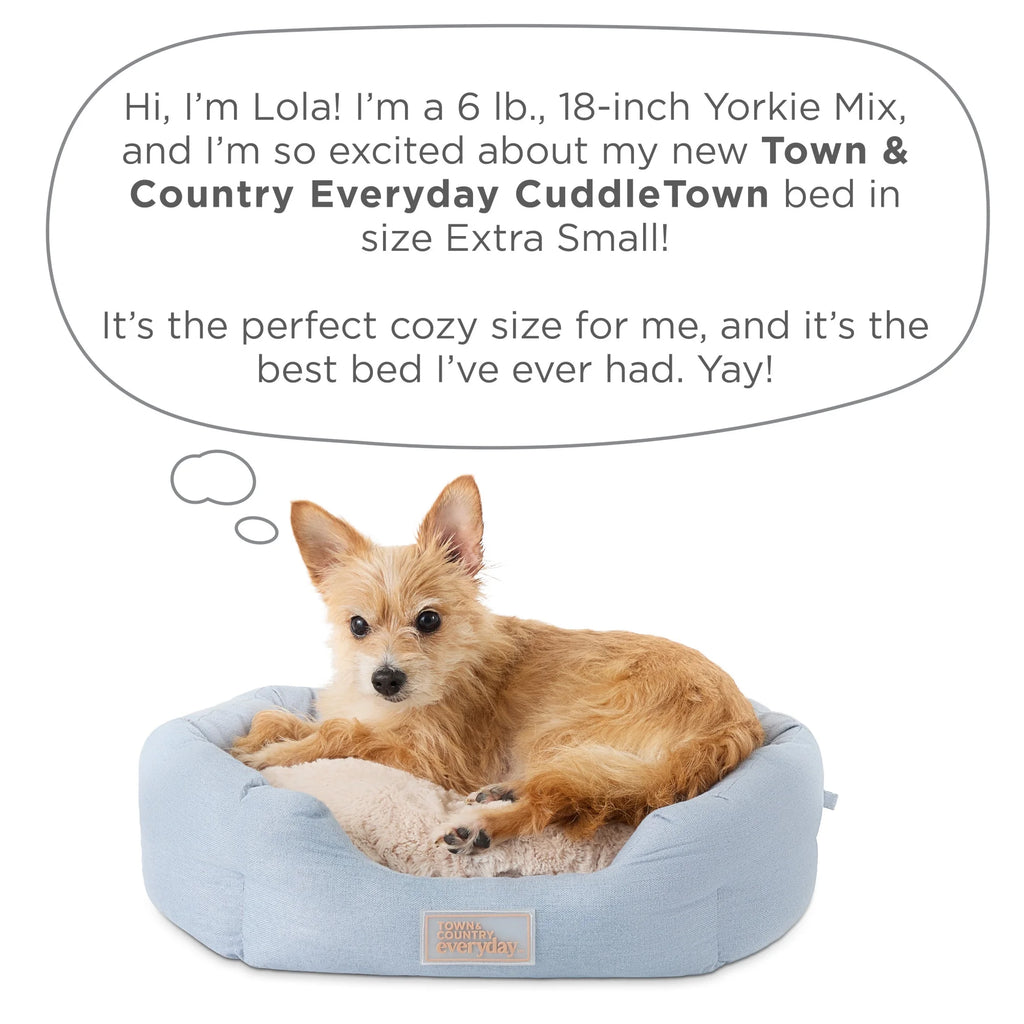 EVERYDAY Cuddletown Faux Linen Comfy Cozy Cuddler Pet Bed, Supportive & Calming, Water Repellent, Non-Slip Bottom, Machine Washable Cover, Cream, XS 20"X14"X6"