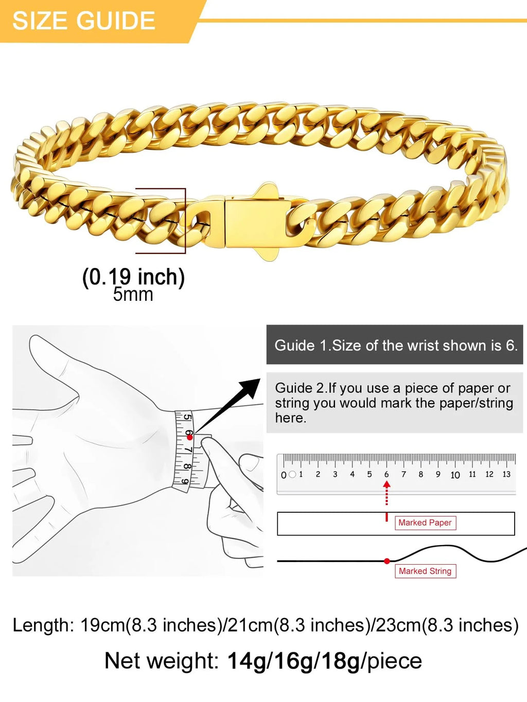 Miami Cuban Bracelet for Men 14K Gold Plated Charm Bracelet 5Mm Chain Bracelet Hip Pop Jewelry Gift 7.5Inch