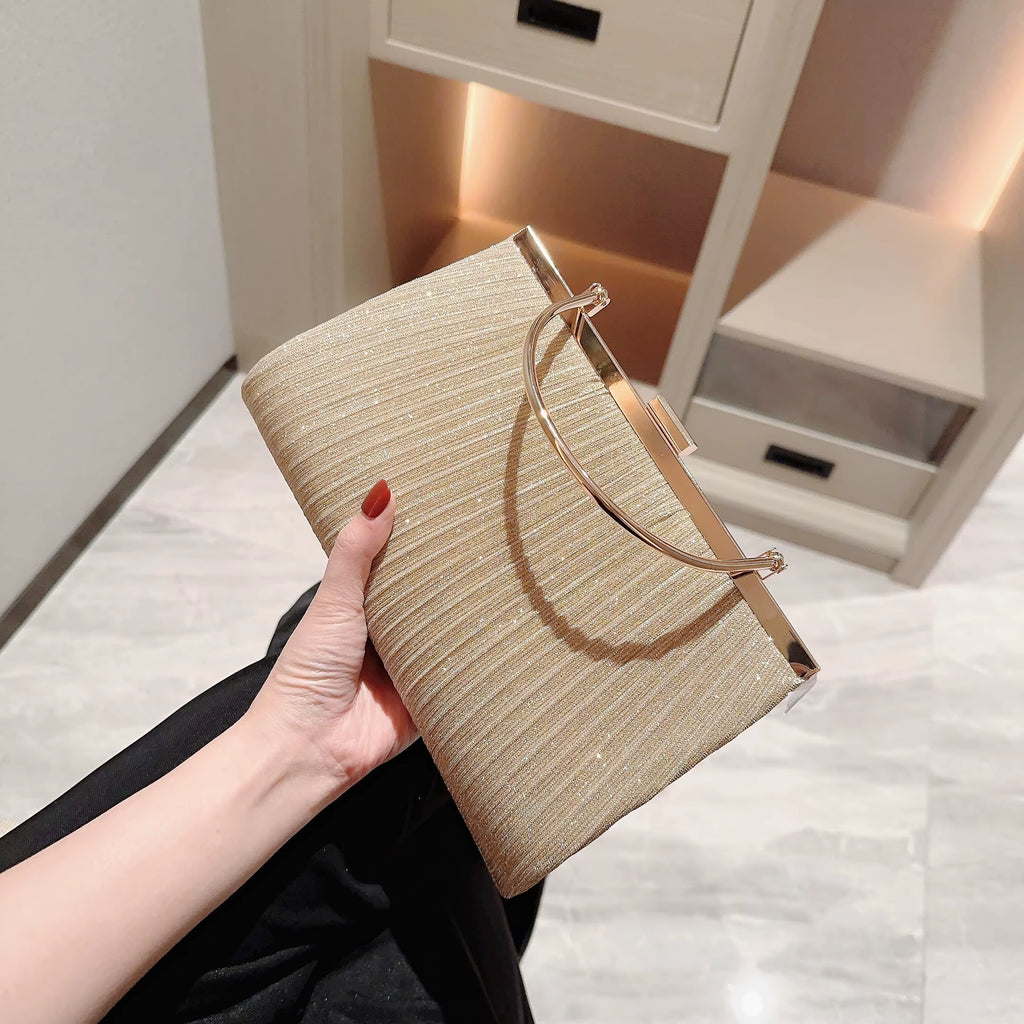 Women'S Classic Pleated Evening Bag Handbag Sparkling Party Bag Evening Bag Dress Bag Prom Handbag Chain Bag