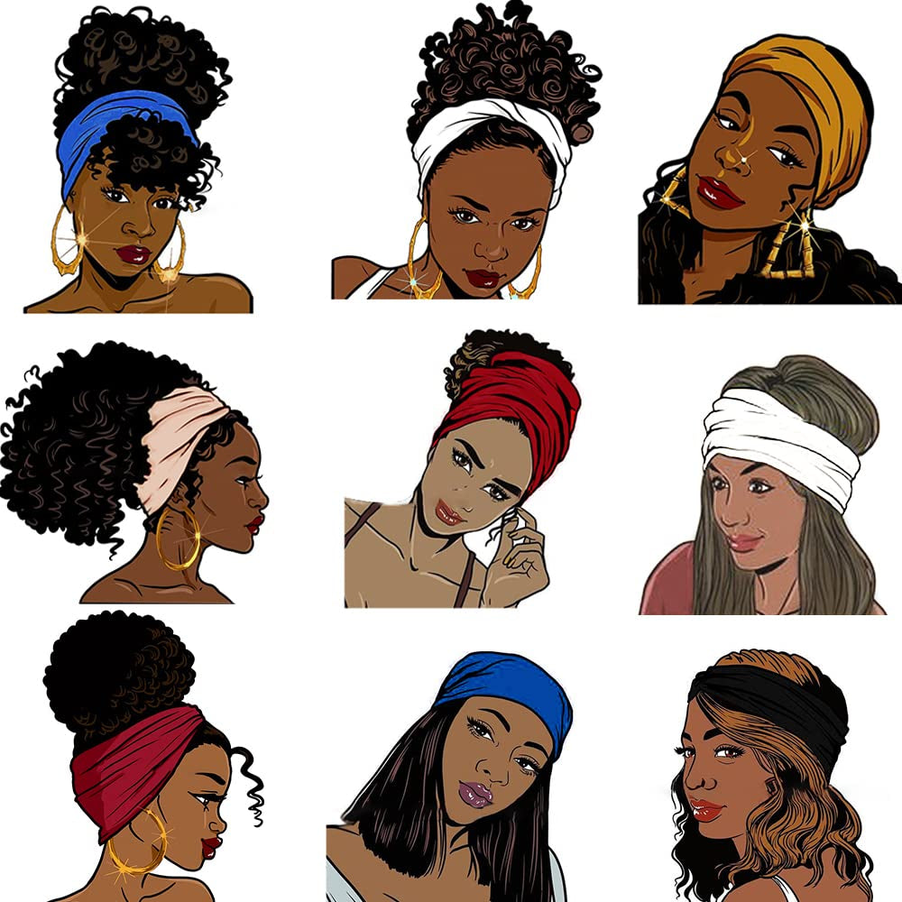 Headbands for Women 7'' Extra Wide Head Bands Non Slip Boho Women’S Hair Band Fashion Knotted Workout Yoga Turban Head Wraps African (4 Packs)