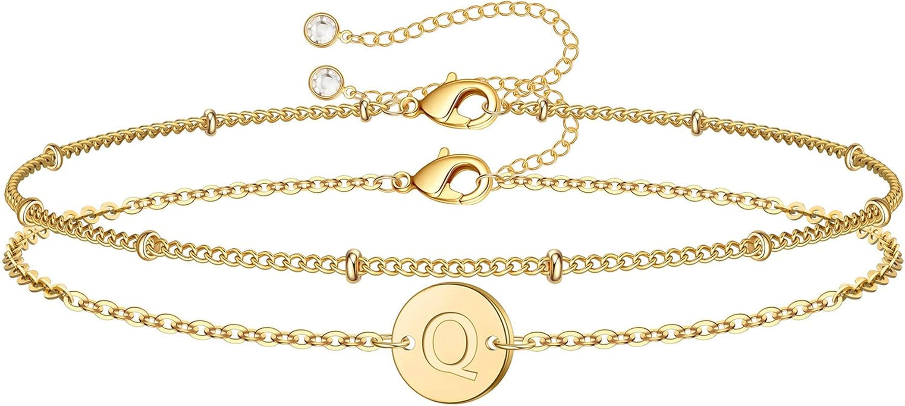 Gold Initial Bracelets for Women Girls Christmas Gifts - Dainty 14K Gold Plated Layered Beaded Letter Initial Bracelet 26 Alphabet Disc Monogram Charm Bracelet Jewelry Christmas Gifts for Women
