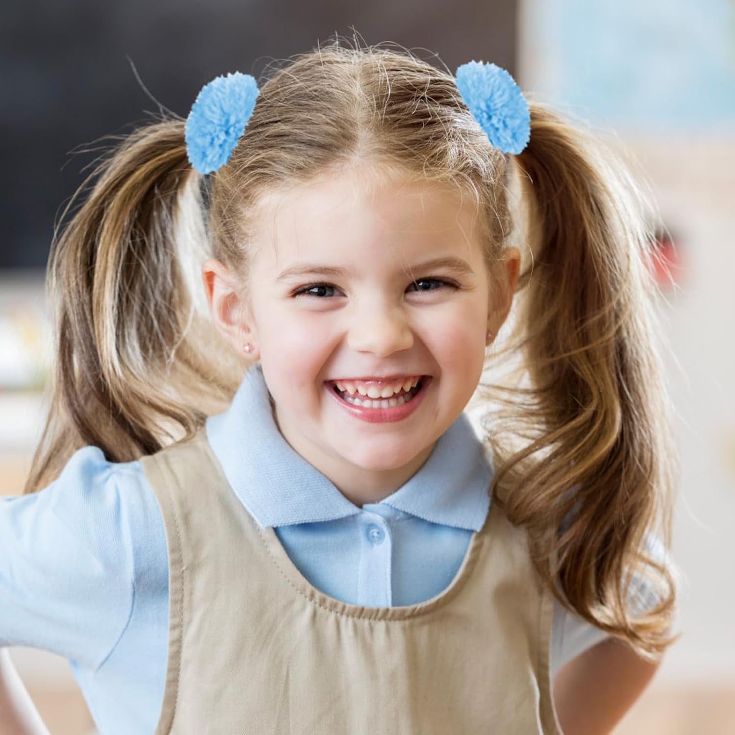 2Pcs Blue Pompom Hair Tie Furry Faux Rabbit Fur Fuzzy Scrunchies Blue Fuzzy Hair Ties Baby Hair Ties Ponytail Holders Pom Hair Accessories for Girl Women