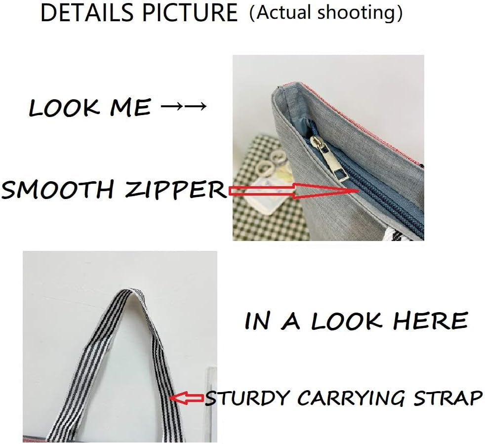 Cartoon Cat Canvas Tote Bag for Women and Girls Large Shoulder Bag,Ecofriendly Zipper Shopping Bags School Bag with Zipper Interior Pocket.,White-2,32×38Cm