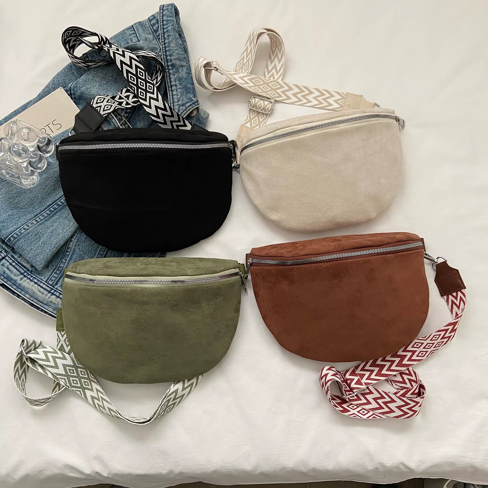 Women Casual Sling Bag PU Leather Chest Bag Solid Shoulder Bag Adjustable Wide Strap Half Moon Crossbody Bag Stylish Satchel Bag