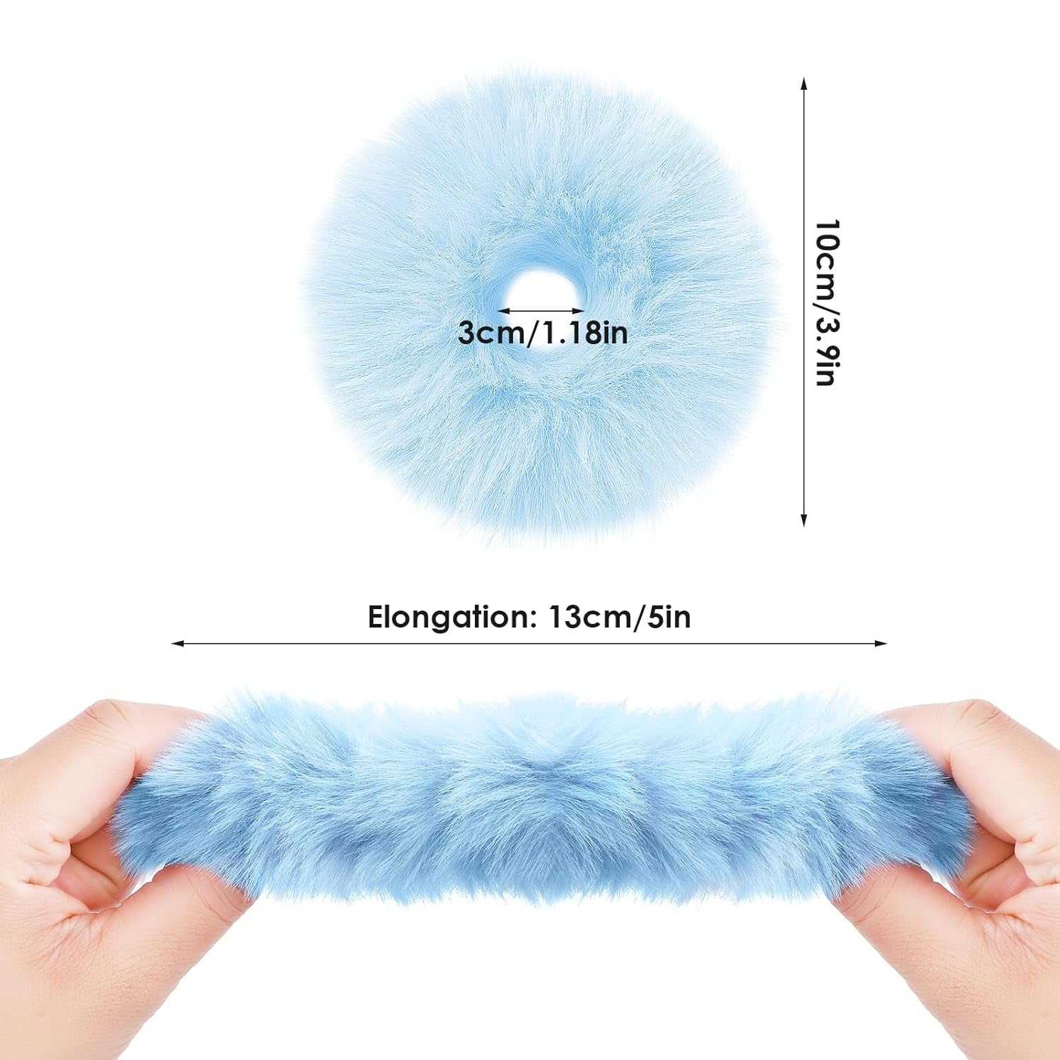 2Pcs Blue Pompom Hair Tie Furry Faux Rabbit Fur Fuzzy Scrunchies Blue Fuzzy Hair Ties Baby Hair Ties Ponytail Holders Pom Hair Accessories for Girl Women