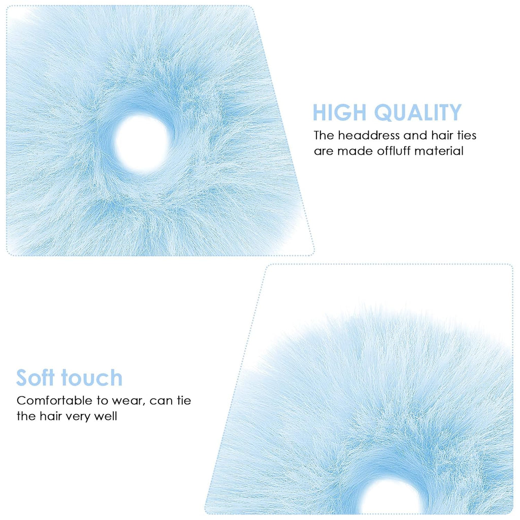 2Pcs Blue Pompom Hair Tie Furry Faux Rabbit Fur Fuzzy Scrunchies Blue Fuzzy Hair Ties Baby Hair Ties Ponytail Holders Pom Hair Accessories for Girl Women