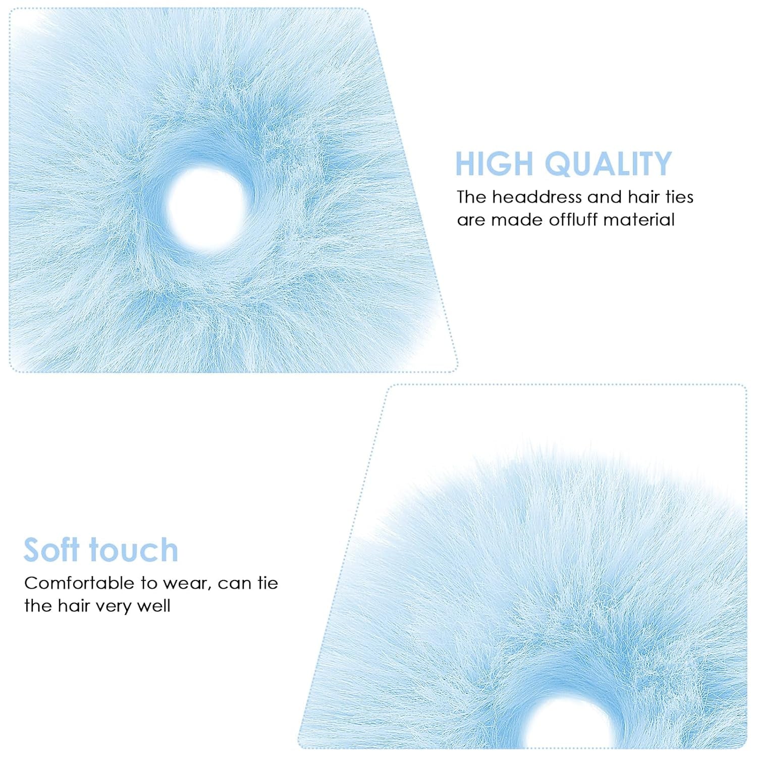 2Pcs Blue Pompom Hair Tie Furry Faux Rabbit Fur Fuzzy Scrunchies Blue Fuzzy Hair Ties Baby Hair Ties Ponytail Holders Pom Hair Accessories for Girl Women