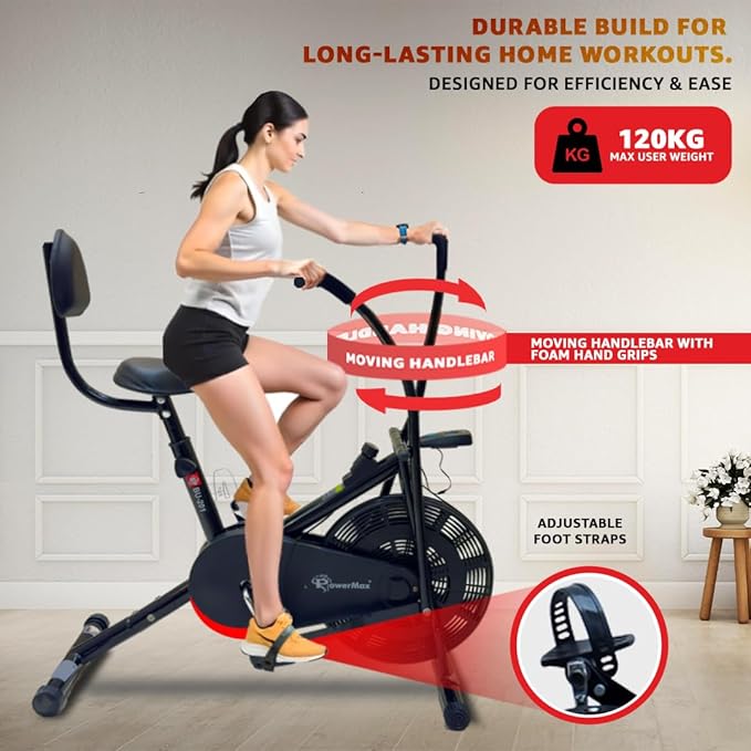 PowerMax Fitness BU-201 Dual Action Air Bike/Exercise Bike for Home