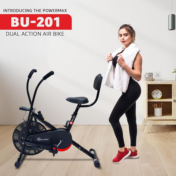 PowerMax Fitness BU-201 Dual Action Air Bike/Exercise Bike for Home