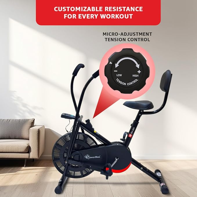 PowerMax Fitness BU-201 Dual Action Air Bike/Exercise Bike for Home