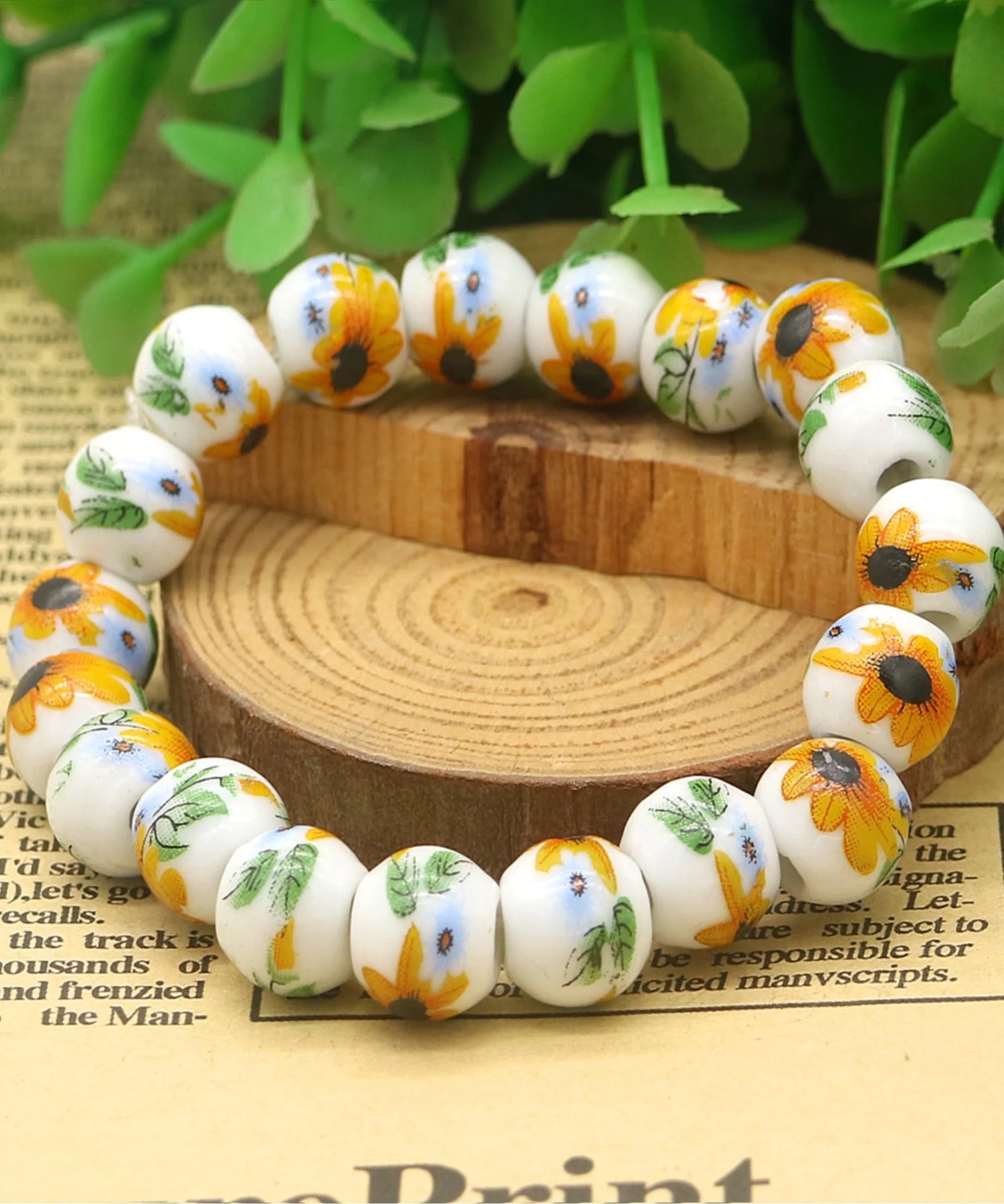 Natural Stone Sun Flower Adjustable Stretch Bracelet
