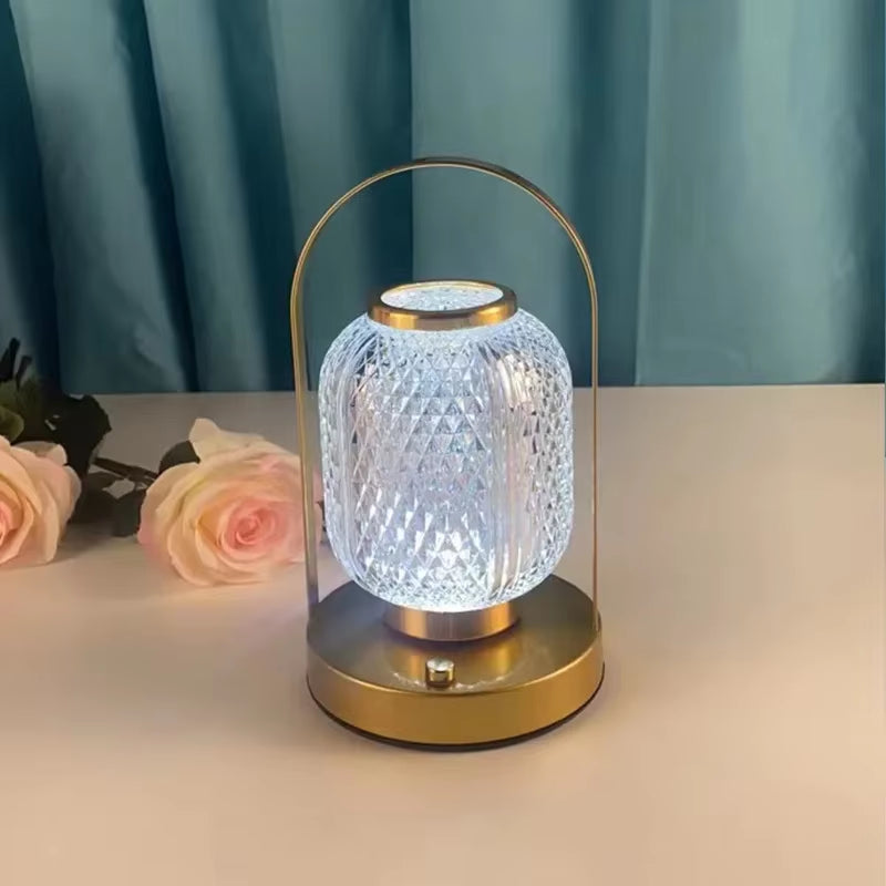 Creative Table Lamp Metal Handle Night Light Reading Lamp Portable Lantern Lamp Dimmable LED Bedside Lamp Rechargeable Desk Lamp