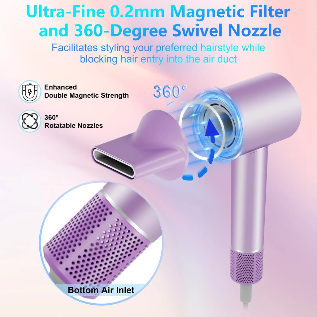 Ionic Hair Dryer, 110,000 RPM High-Speed Blow Dryer with 3 Heating, 2 Speed, Lightweight for Home, Travel, Salon, Gift