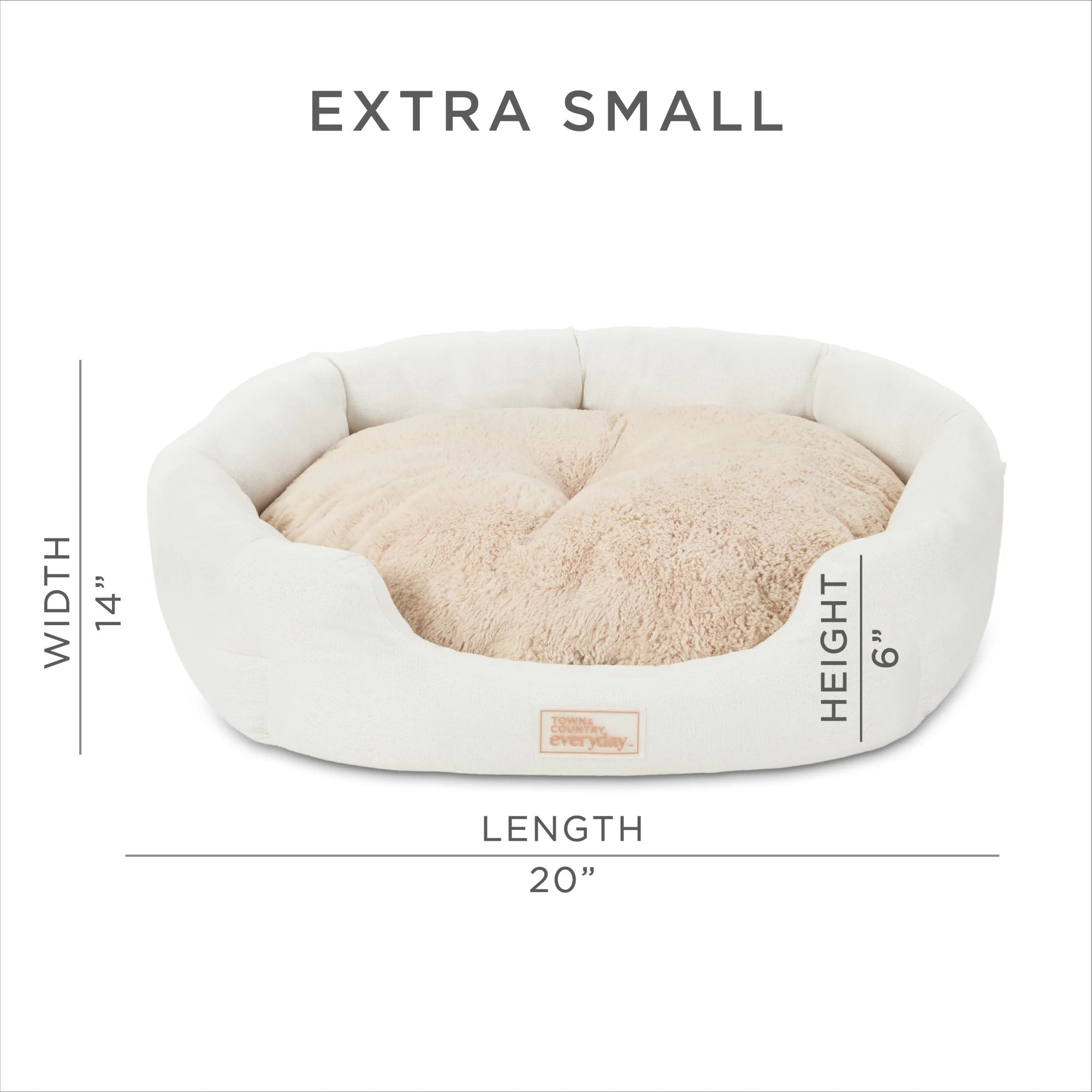 EVERYDAY Cuddletown Faux Linen Comfy Cozy Cuddler Pet Bed, Supportive & Calming, Water Repellent, Non-Slip Bottom, Machine Washable Cover, Cream, XS 20"X14"X6"