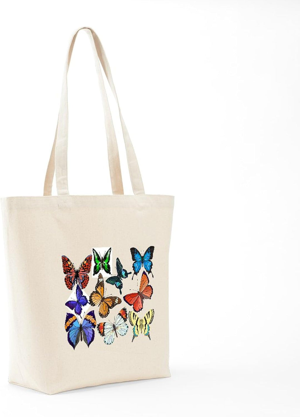 Butterflies Tote Bag Reusable Natural Beige Canvas Shopping Bag