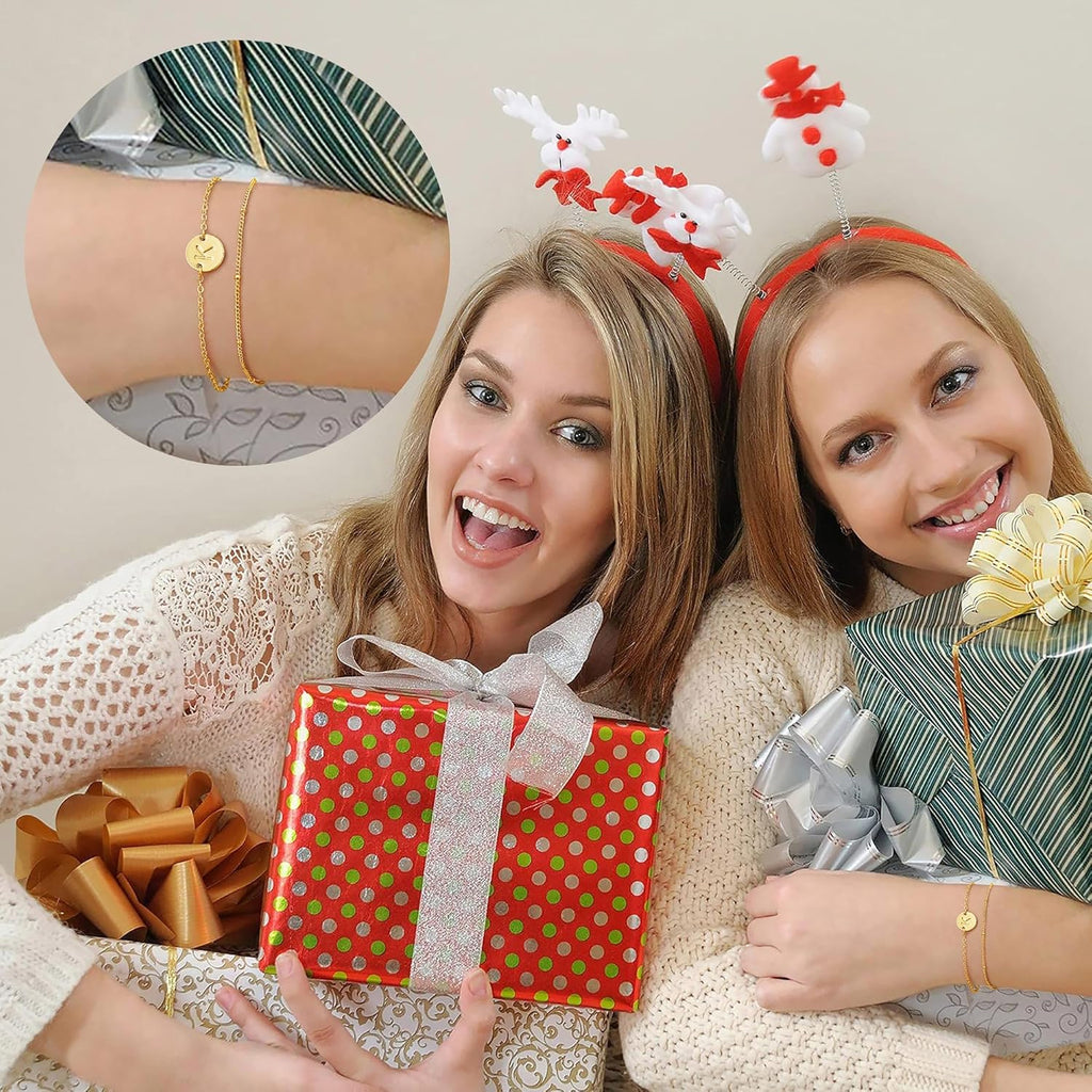 Gold Initial Bracelets for Women Girls Christmas Gifts - Dainty 14K Gold Plated Layered Beaded Letter Initial Bracelet 26 Alphabet Disc Monogram Charm Bracelet Jewelry Christmas Gifts for Women