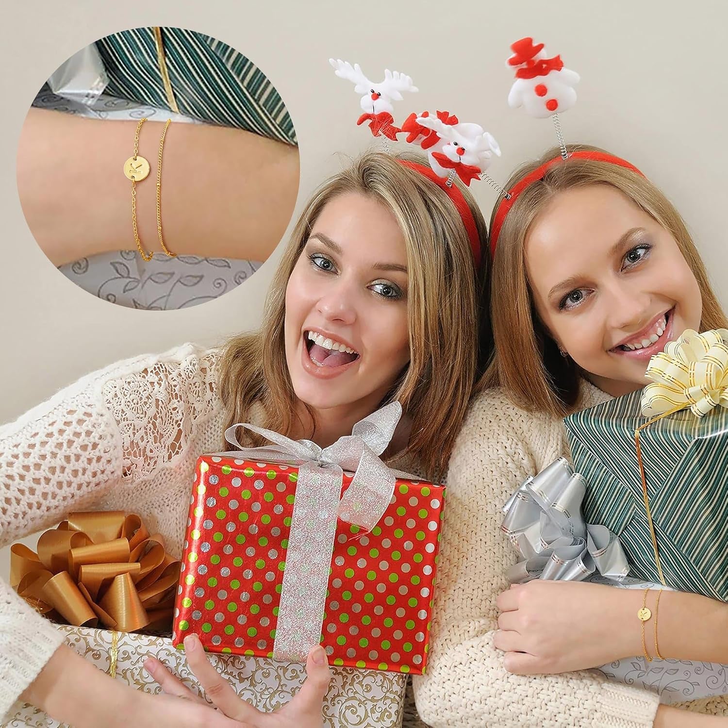 Gold Initial Bracelets for Women Girls Christmas Gifts - Dainty 14K Gold Plated Layered Beaded Letter Initial Bracelet 26 Alphabet Disc Monogram Charm Bracelet Jewelry Christmas Gifts for Women