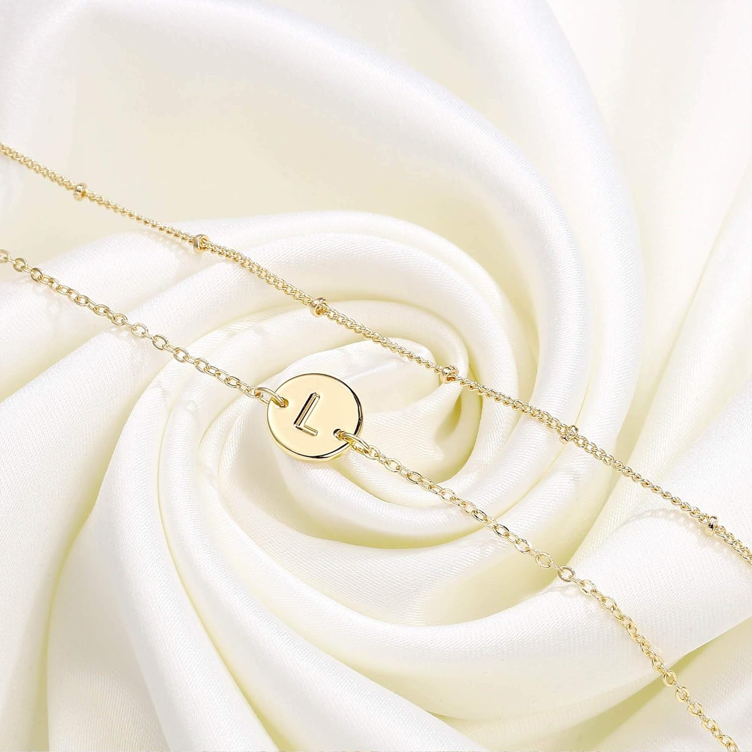 Gold Initial Bracelets for Women Girls Christmas Gifts - Dainty 14K Gold Plated Layered Beaded Letter Initial Bracelet 26 Alphabet Disc Monogram Charm Bracelet Jewelry Christmas Gifts for Women