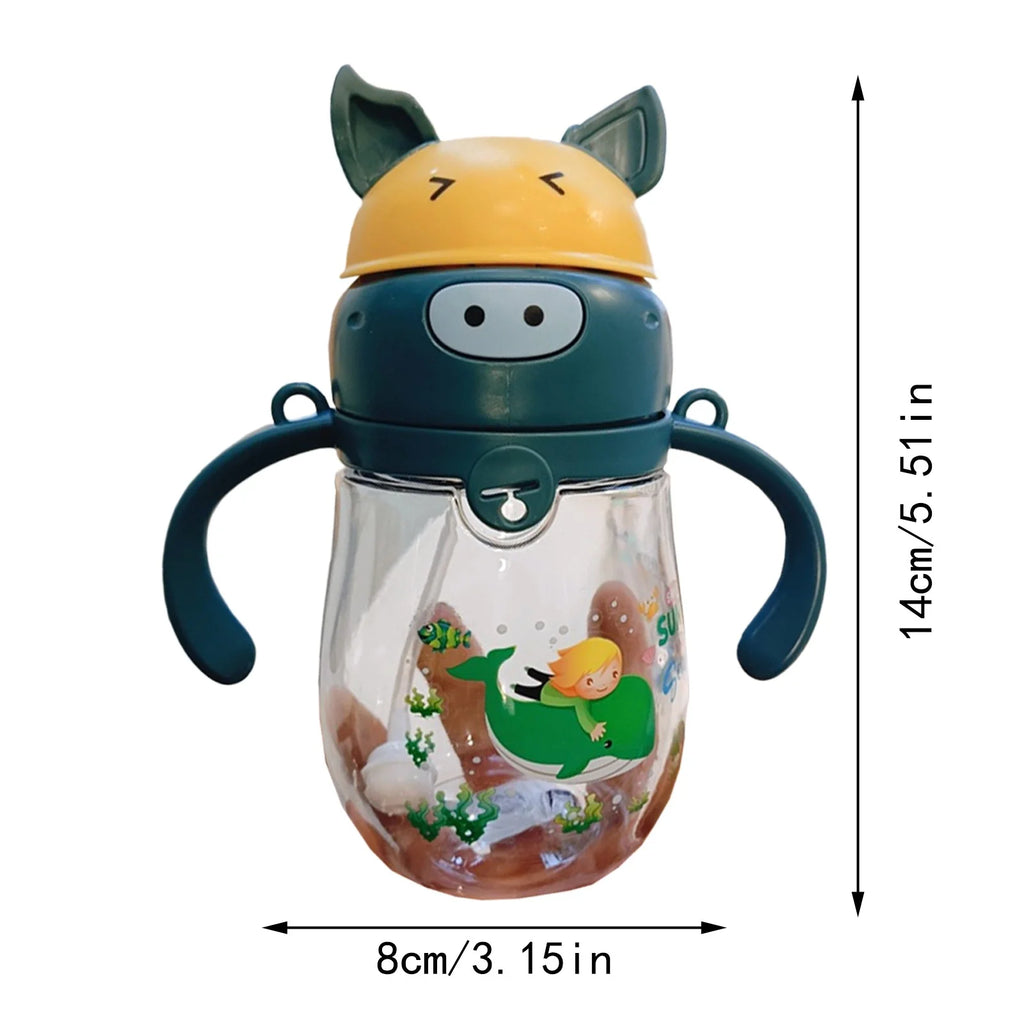 Hot Sale!  Glass Beverage Bottle Clearance Cute Children Cartoon Water Bottle Portable Kids Cute Plastic Water Bottle with Straw Kitchen Green