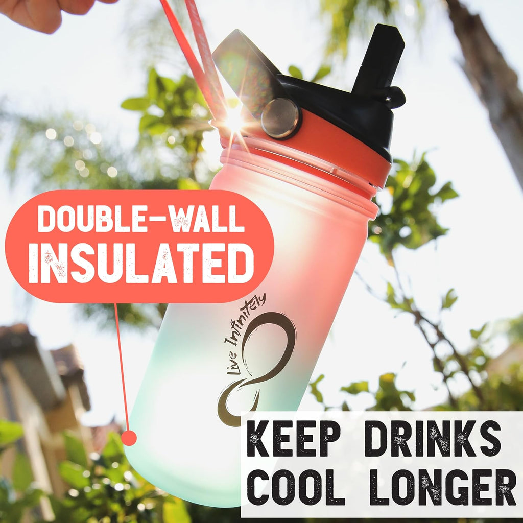 Kids Water Bottle | Insulated 20Oz Child Waterbottle with Easy Sip Straw | No Spill Leak Proof, BPA Free & Dishwasher Safe | Reef Design