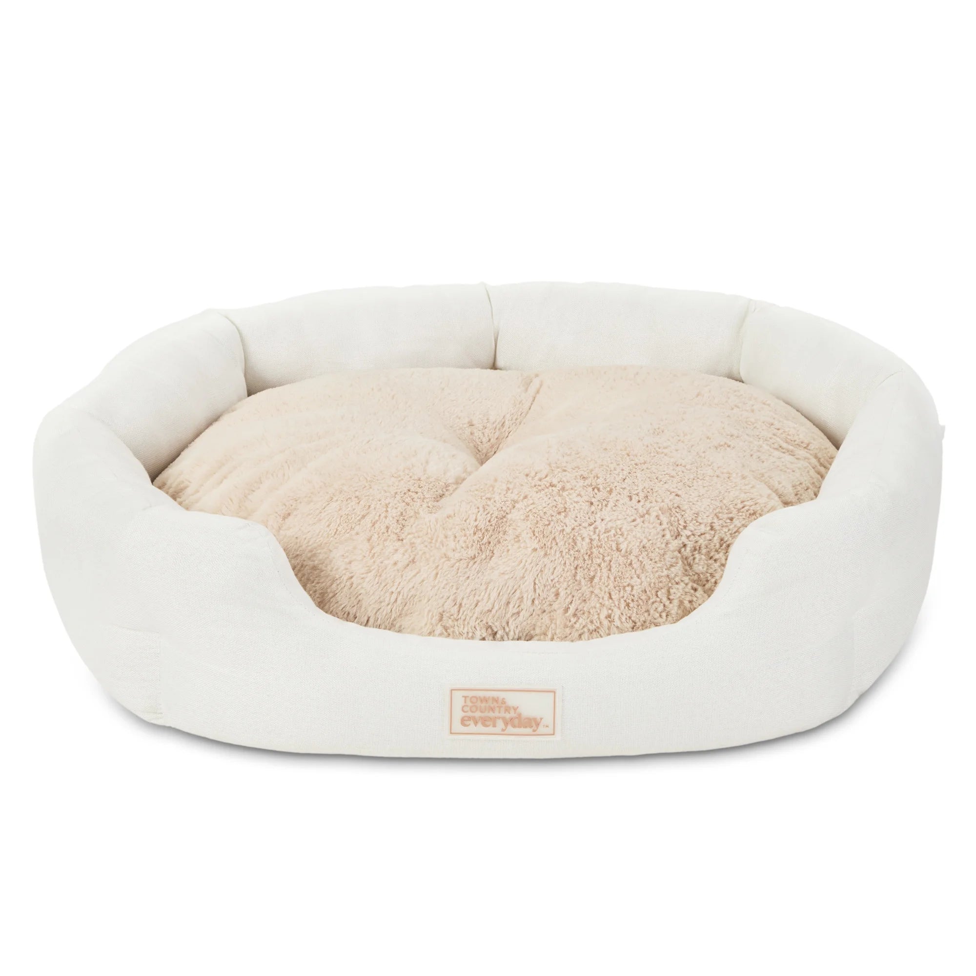 EVERYDAY Cuddletown Faux Linen Comfy Cozy Cuddler Pet Bed, Supportive & Calming, Water Repellent, Non-Slip Bottom, Machine Washable Cover, Cream, XS 20"X14"X6"