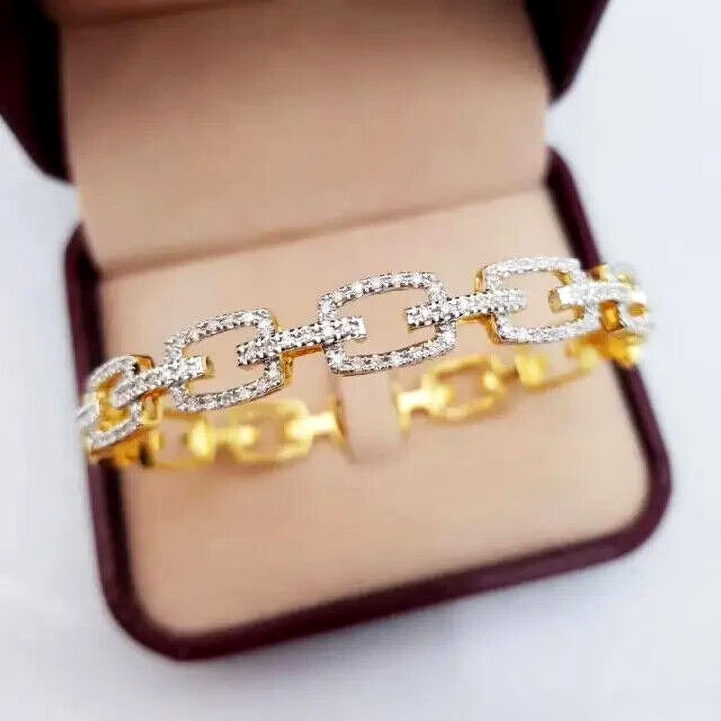 3Ct round Cut Moissanite Women Wedding Bangle Bracelet 14K Yellow Gold Plated