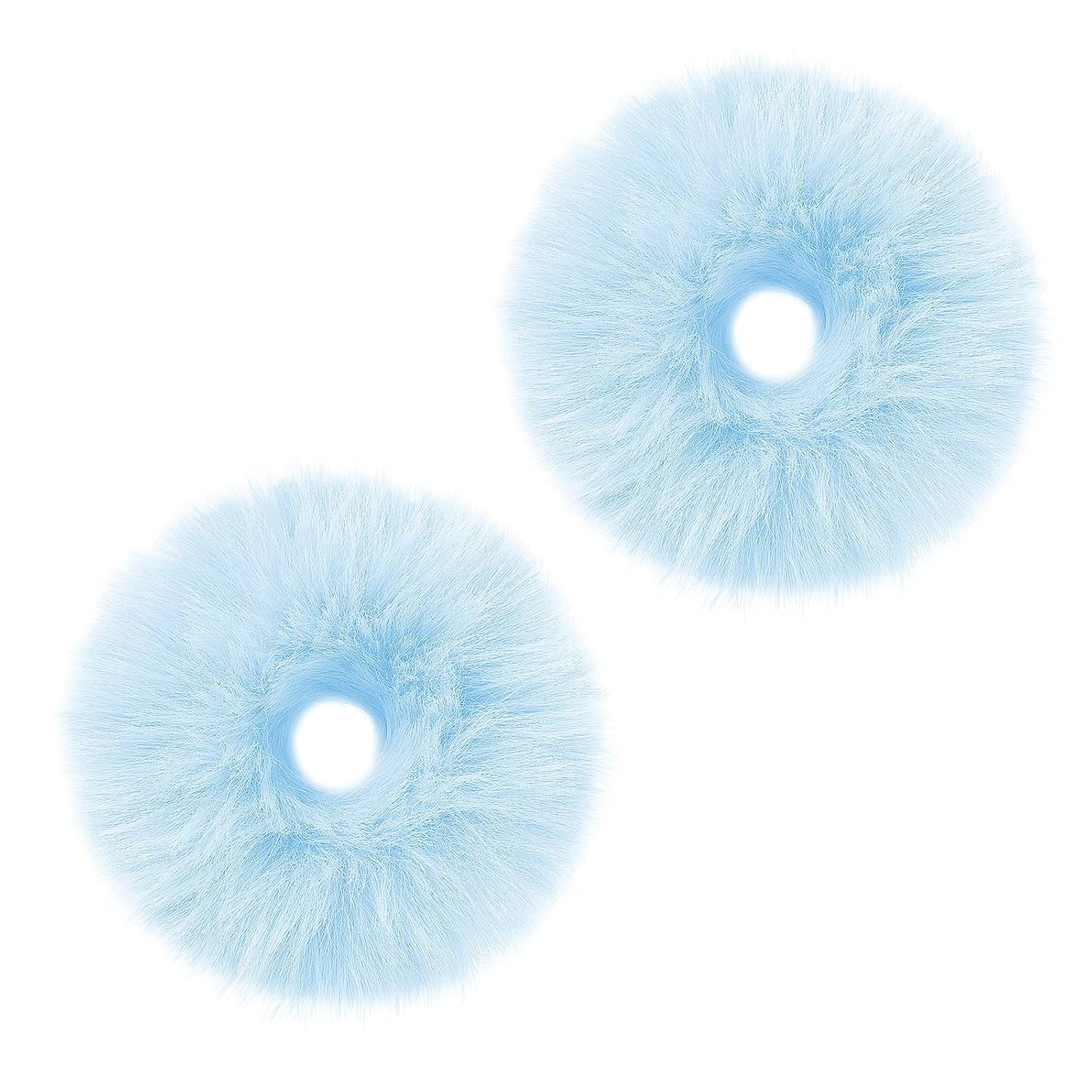 2Pcs Blue Pompom Hair Tie Furry Faux Rabbit Fur Fuzzy Scrunchies Blue Fuzzy Hair Ties Baby Hair Ties Ponytail Holders Pom Hair Accessories for Girl Women
