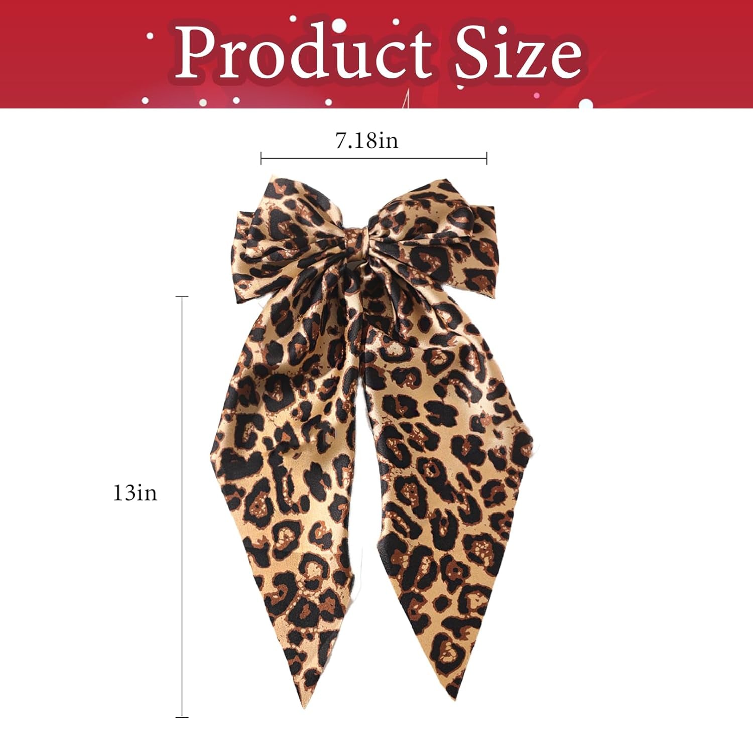 Ribbon Hair Bow for Women Girls - 1Pcs Long Tail Silky Satin Leopard Bow Hair Alligator Clips,Bowknot Hair Barrettes with Metal Clips Ponytail Holder Hair Accessories for Women Thick Thin Hair Bow