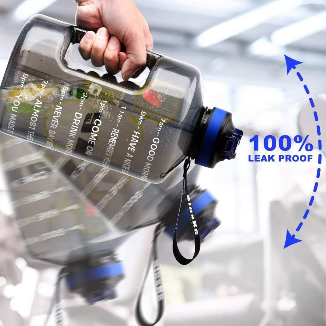 1 Gallon Motivational Sports Water Bottle with Time Marker, BPA Free 128Oz Leak Proof Jug, Black, Plastic, 128 Ounces, Fitness, Sports, Outdoor Activities