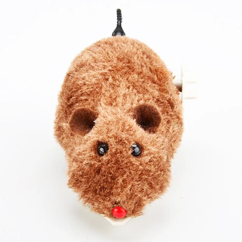 Pet Dog Cat Plush Funny Toy Mouse Animal Clockwork Wind up Running Play Gift Random Color