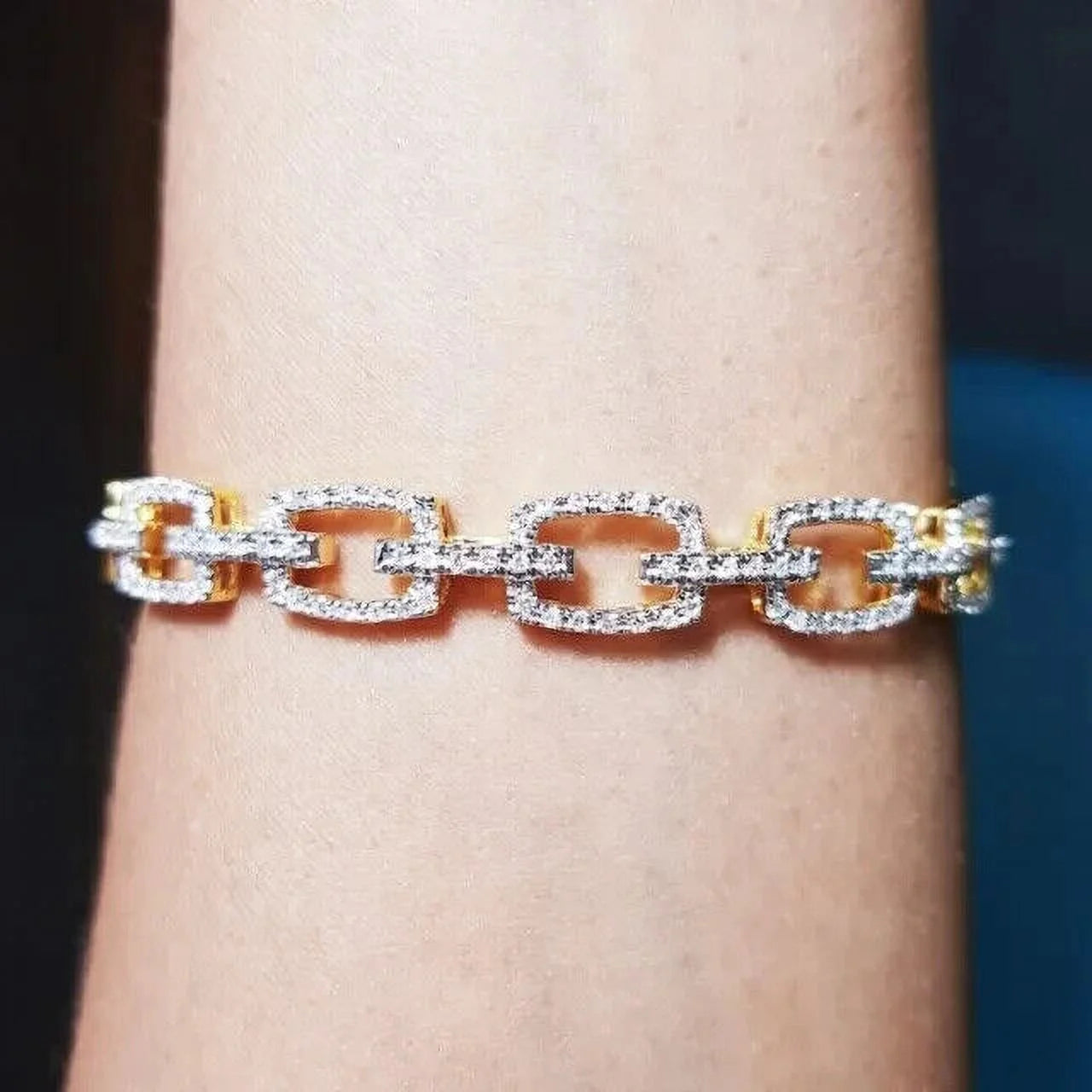 3Ct round Cut Moissanite Women Wedding Bangle Bracelet 14K Yellow Gold Plated