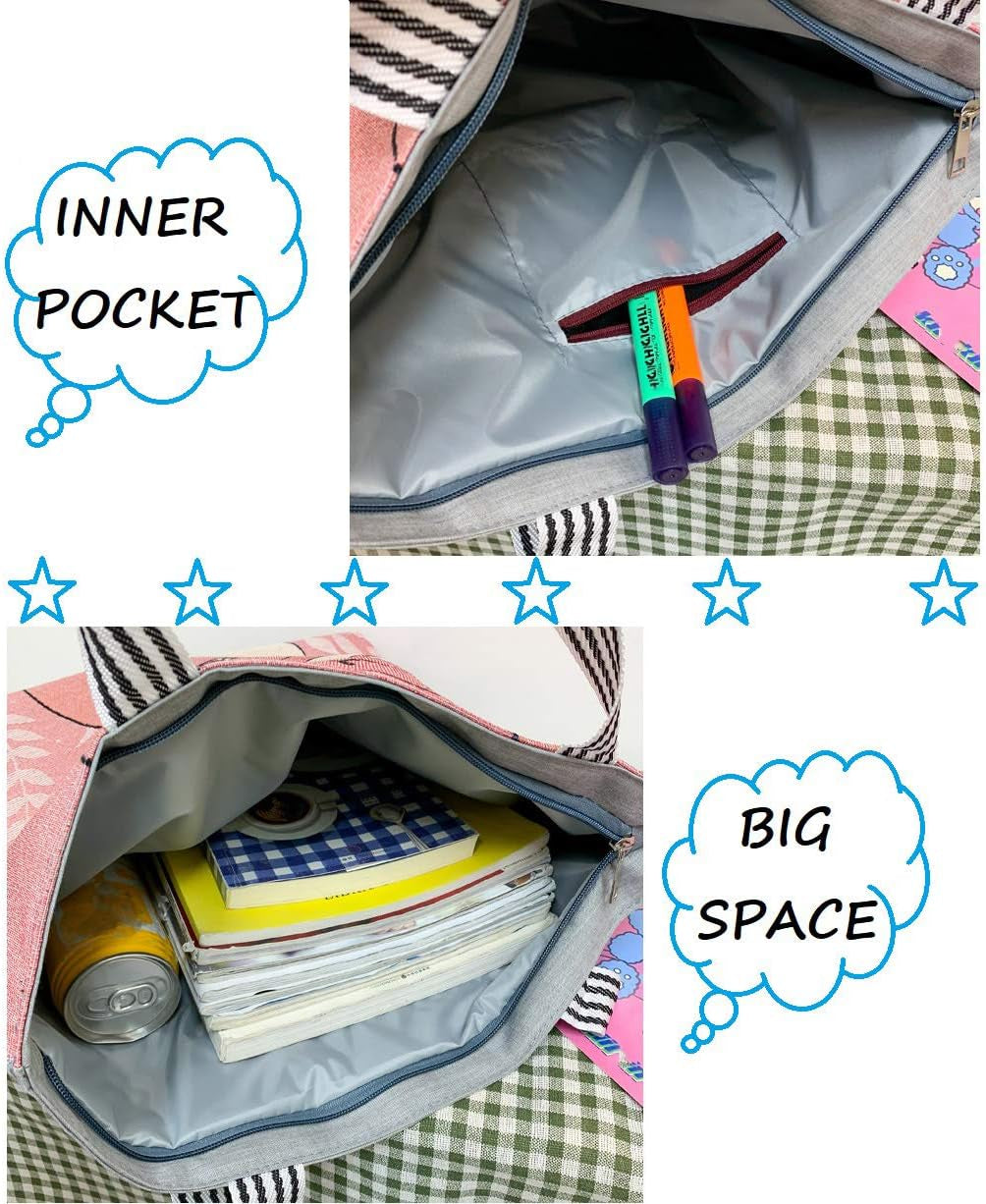 Cartoon Cat Canvas Tote Bag for Women and Girls Large Shoulder Bag,Ecofriendly Zipper Shopping Bags School Bag with Zipper Interior Pocket.,White-2,32×38Cm