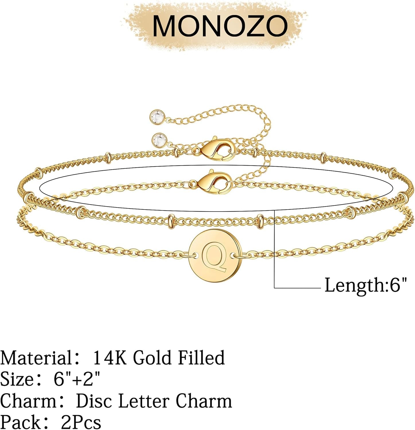 Gold Initial Bracelets for Women Girls Christmas Gifts - Dainty 14K Gold Plated Layered Beaded Letter Initial Bracelet 26 Alphabet Disc Monogram Charm Bracelet Jewelry Christmas Gifts for Women