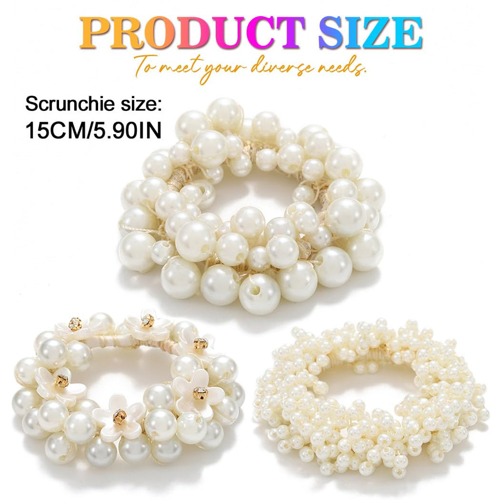 Pearl Hair Ties Fancy Ponytail Holder White Elastic Hair Bands Pearl Hair Accessories for Women (Pack of 3)