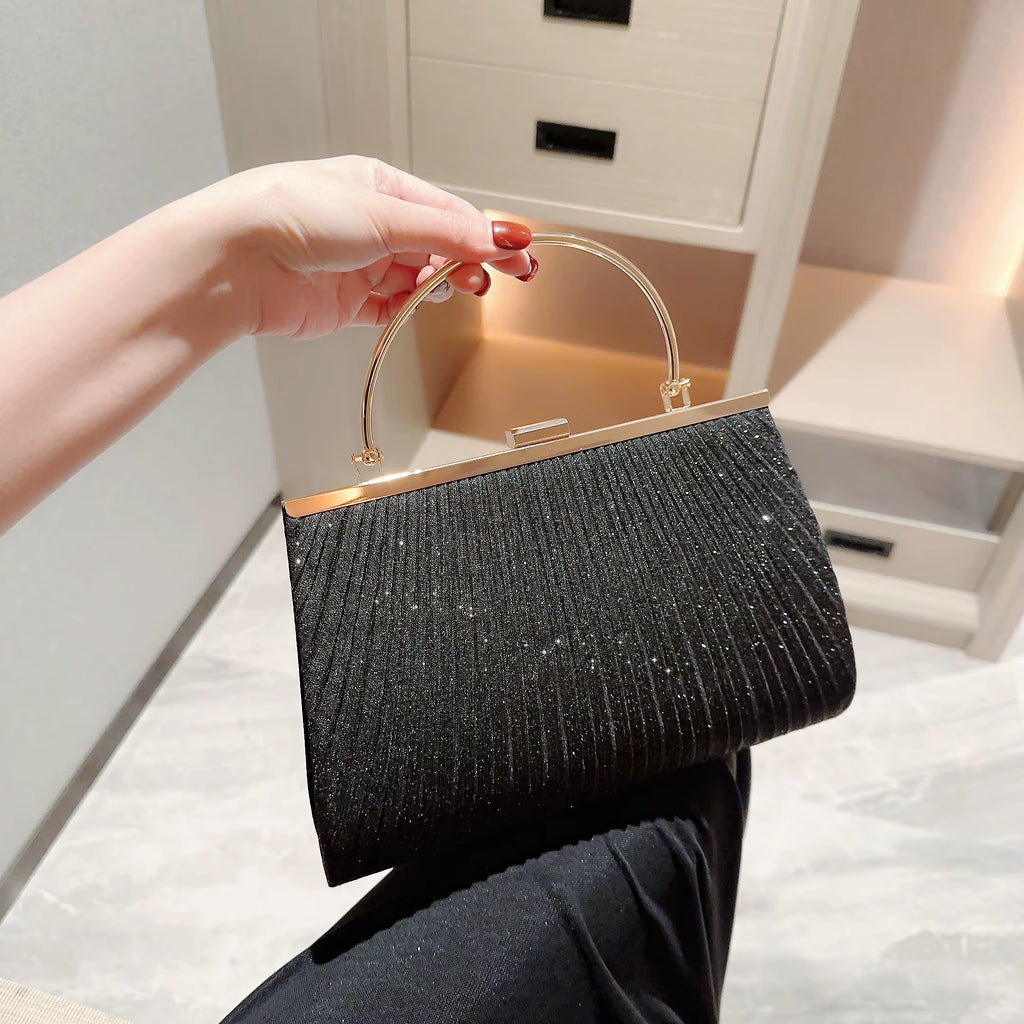 Women'S Classic Pleated Evening Bag Handbag Sparkling Party Bag Evening Bag Dress Bag Prom Handbag Chain Bag
