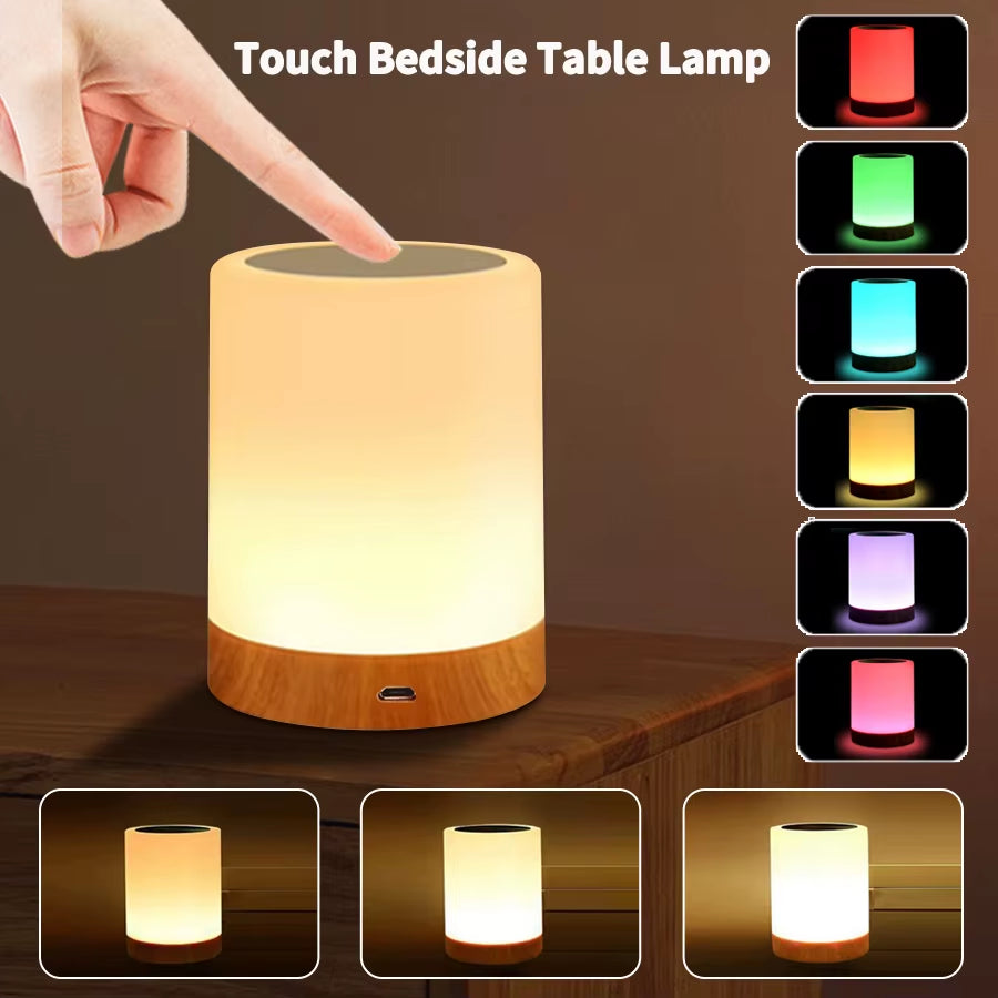 Touch Bedside Table Lamp RGB USB Rechargeable Night Light Nightstand Desk Lamp Bedroom Decoration Kids Gift Dining Table Light