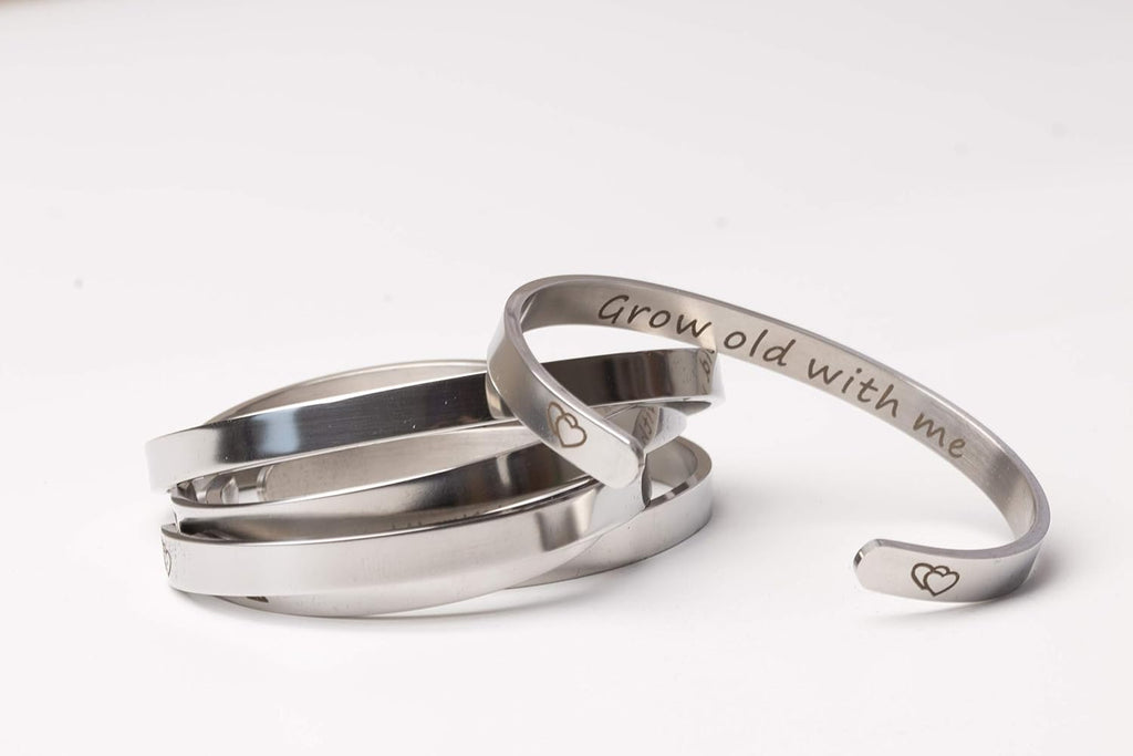 Inspirational Gifts for Friend, Motivational Bracelets for Her, Stainless-Steel Silver Friendship Jewelry for Girls, Silver Bangle for Women