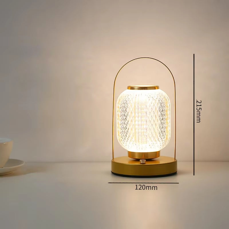 Creative Table Lamp Metal Handle Night Light Reading Lamp Portable Lantern Lamp Dimmable LED Bedside Lamp Rechargeable Desk Lamp