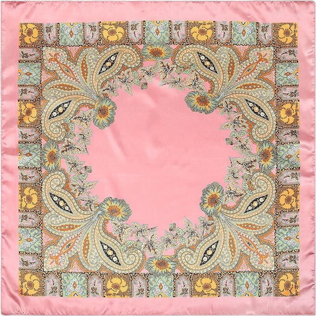 35” Large Satin Square Head Scarf - 2Pcs Silk Floral Head Scarves Women Hair Scarves Hair Bandanas