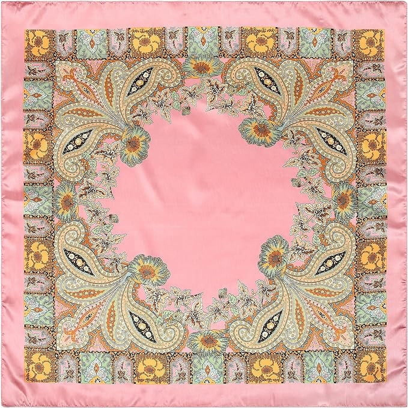 35” Large Satin Square Head Scarf - 2Pcs Silk Floral Head Scarves Women Hair Scarves Hair Bandanas