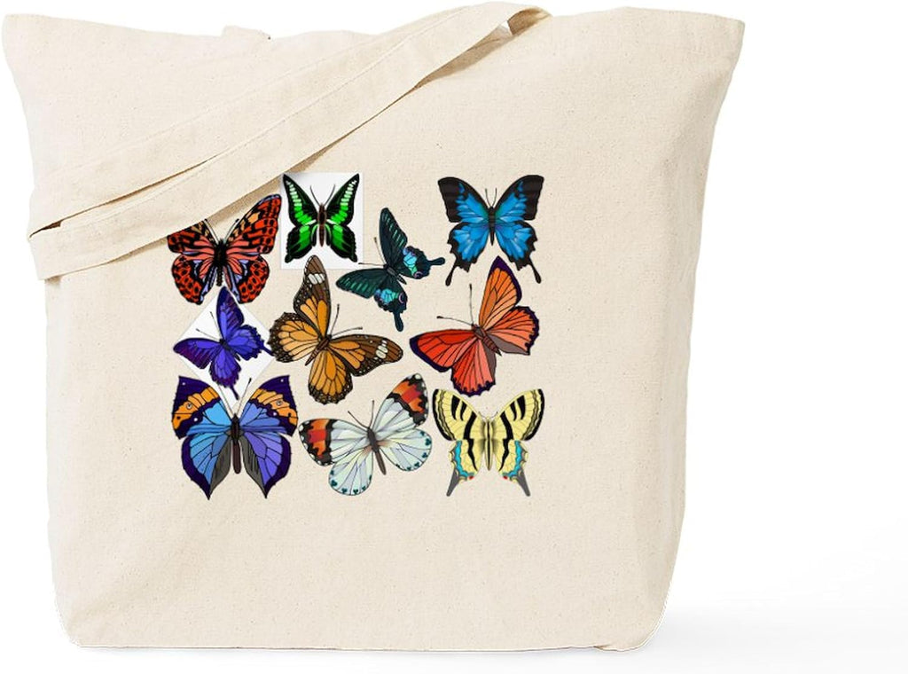 Butterflies Tote Bag Reusable Natural Beige Canvas Shopping Bag