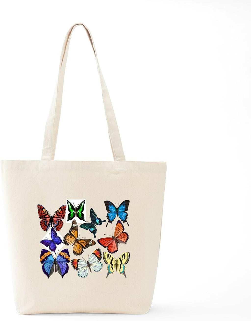 Butterflies Tote Bag Reusable Natural Beige Canvas Shopping Bag