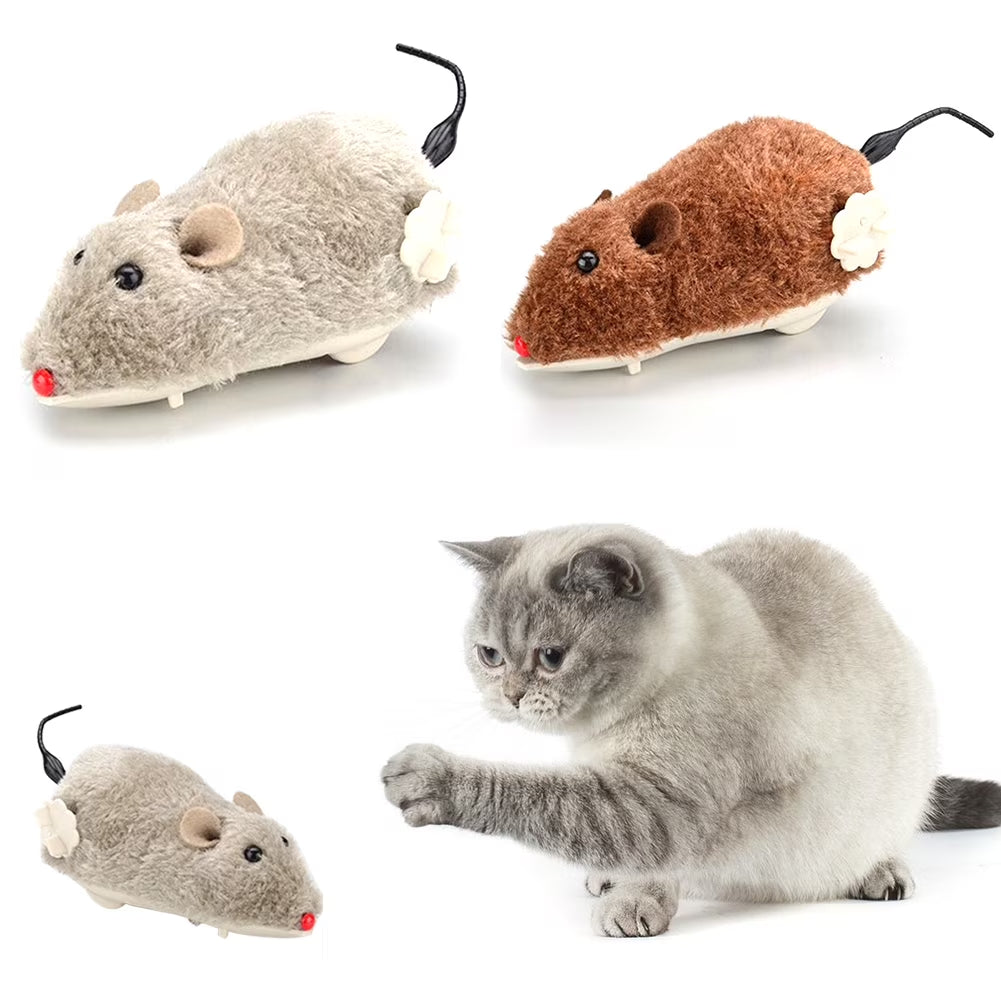 Pet Dog Cat Plush Funny Toy Mouse Animal Clockwork Wind up Running Play Gift Random Color
